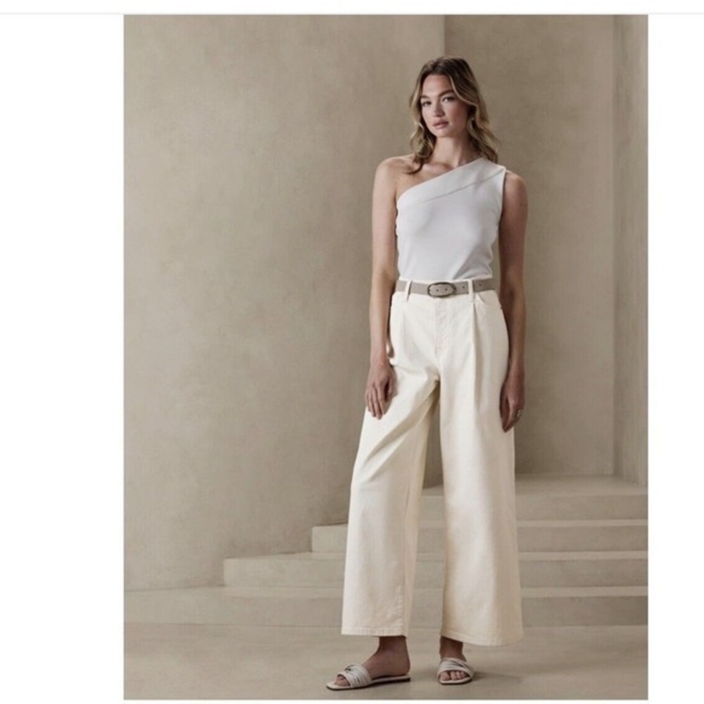 banana republic jeans Ivory Oversized Jeans With Pleat‎ Sz 31 L Nwt Msrp$…